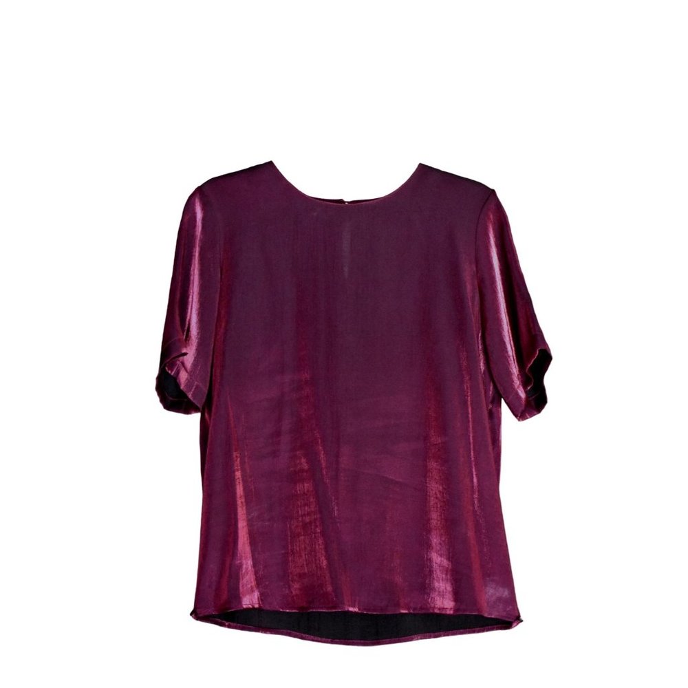 Women's Vintage 80's City Girl Sport Burgundy Metallic Shimmer Blouse M